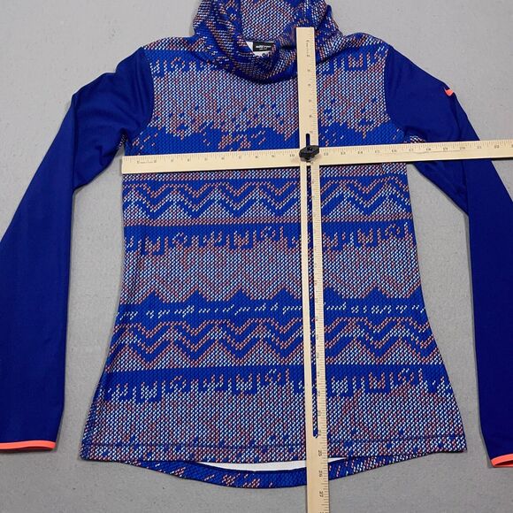 Nike Pro Dri-FIT Top Women Medium Blue Fair Isle‎ Print Long Sleeve Funnel Neck - Picture 4 of 10